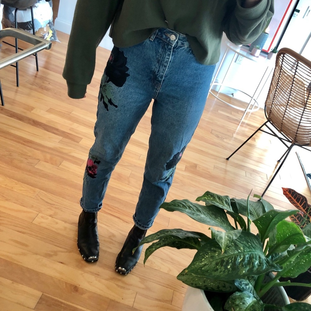 Topshop embroidered mom jeans